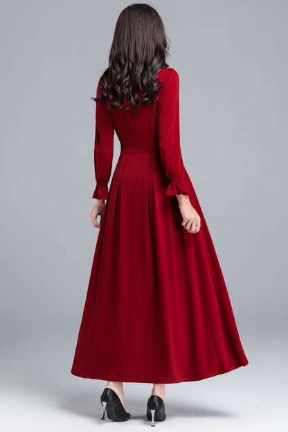 Long sleeve red maxi dress 2489