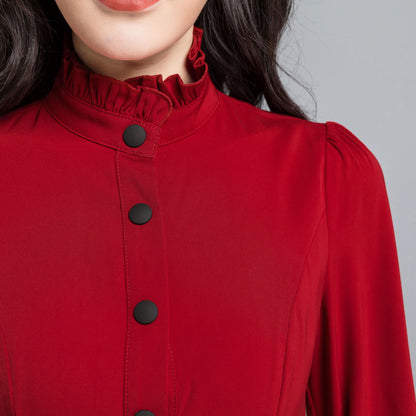 Long sleeve red maxi dress 2489