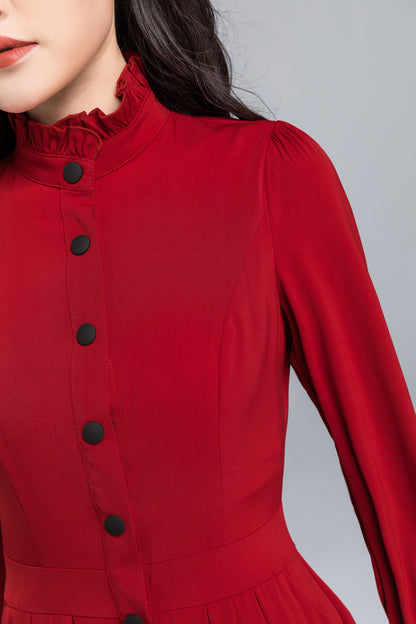 Long sleeve red maxi dress 2489
