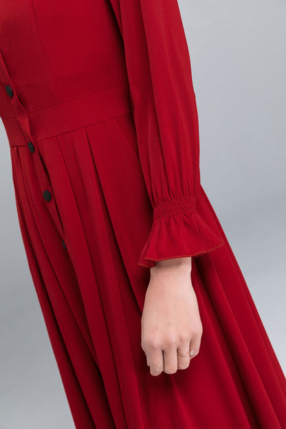 Long sleeve red maxi dress 2489