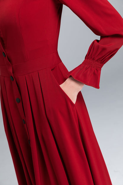Long sleeve red maxi dress 2489