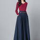 Blue Pleated Linen Maxi Skirt  2531#