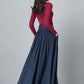 Blue Pleated Linen Maxi Skirt  2531#