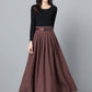 Brown A -Line Swing Pleated Linen Maxi Skirt  2539