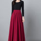 Red Long pleated Swing Skirt with pockets 2541#