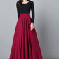 Red Long pleated Swing Skirt with pockets 2541#