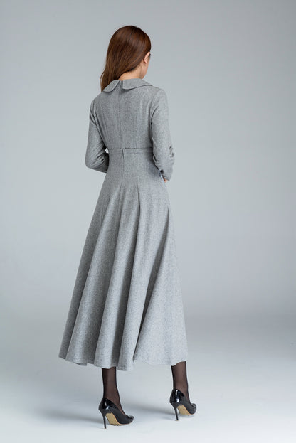 Classic Wool Dress Heather Grey – A-Line Silhouette for Winter – 1613
