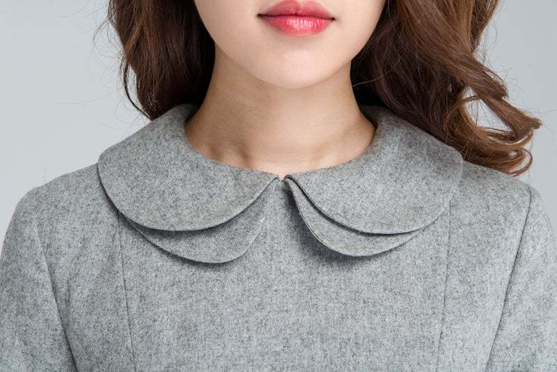 grey peter pan collar dress Francoise Buthillien Women's Gray Striped Midi Dress Peter Pan Collar Size 14