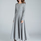 Women Gray Long Swing Wool Dress 1616#