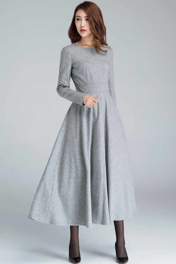 Gray Long sleeve Swing wool dress 1616