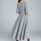 Women Gray Long Swing Wool Dress 1616#