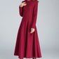 Red Midi winter Wool dress women 1618