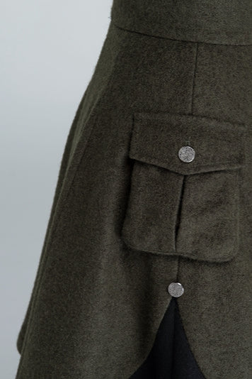 Vintage Green Wool Skater Skirt – High Waist Winter Mini Skirt with Pockets 1627