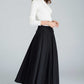 High waisted wool pleated skirt for women in black 1631#