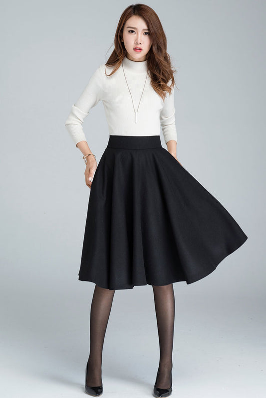 Hight waisted A line wool circle skirt for winter 1633#