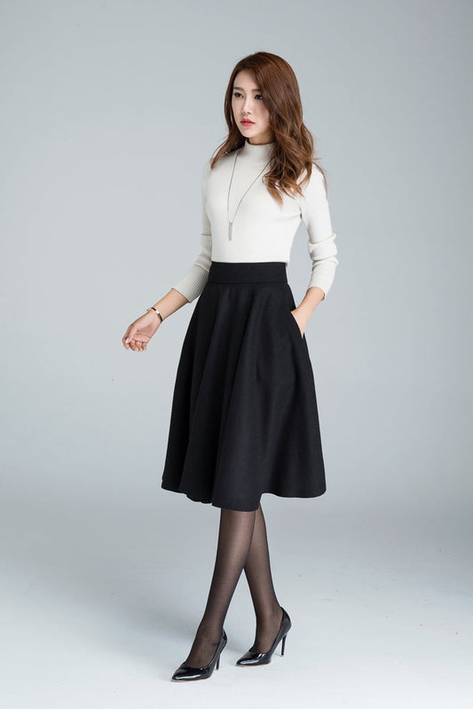 Hight Waisted A-Line Wool Skirt 1633#