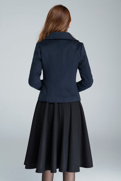 Dark Blue Wool Short Coat - Single Breasted Pockets | Xiaolizi 1634
