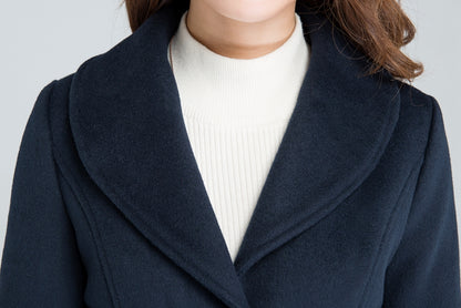 Dark Blue Wool Short Coat - Single Breasted Pockets | Xiaolizi 1634