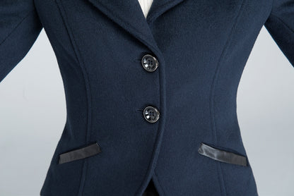 Dark Blue Wool Short Coat - Single Breasted Pockets | Xiaolizi 1634
