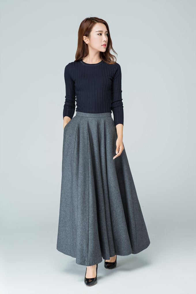 Women's maxi wool circle skirt in Grey 1586#