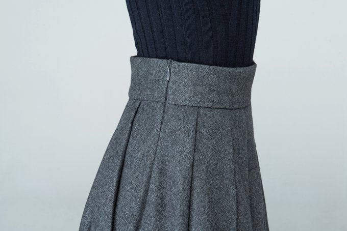 Women's pleated maxi wool skirt in Grey 1587#