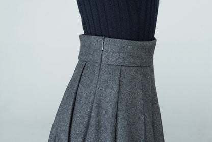 Grey Wool Blend Maxi Skirt – Handmade High Waist Pleated Winter Elegance 1587