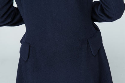 Xiaolizi Navy Fit and Flare Wool Coat for Women – Handmade High-Waist Vintage Winter Coat 1597