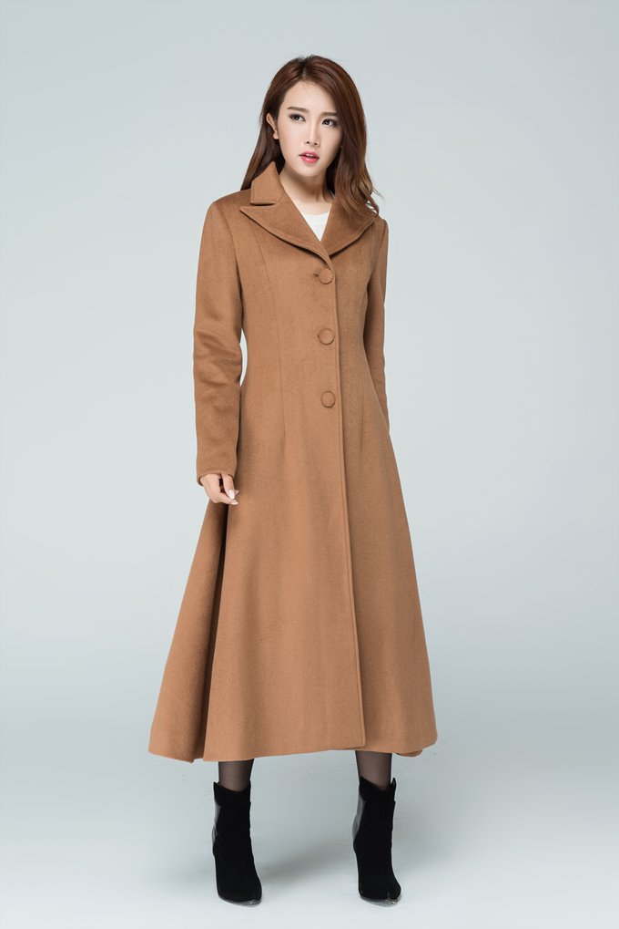 Maxi Wool Coat With Capelet For Women 1599#