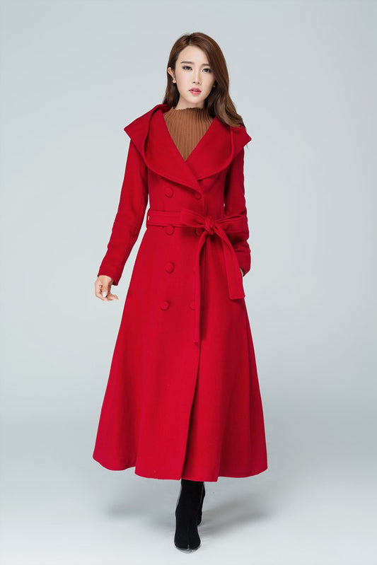 Women's long trench coat with hood 1602#