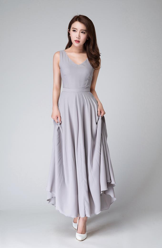 Gray sleeveless Maxi fit and flare dress 1525#