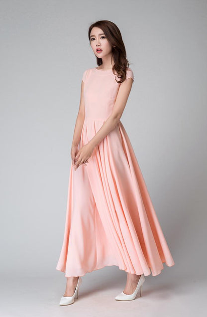 Blush Back V Neck Maxi Bridesmaid dress 1526