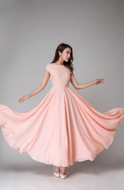 Blush Back V Neck Maxi Bridesmaid dress 1526