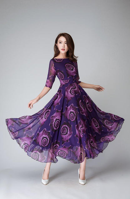 Purple floral dress, womens maxi dresses 1529# Xiaolizi Purple floral dress, womens maxi dresses 1529# Xiaolizi
