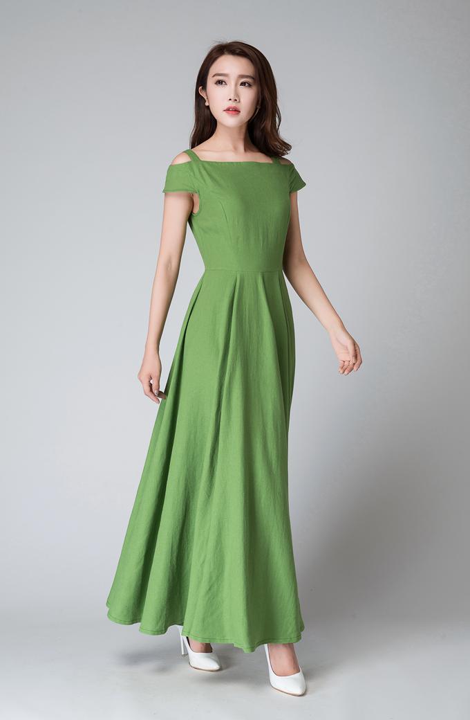 off shoulder dress, Green dress, full length dress 1531# Xiaolizi off shoulder dress, Green dress, full length dress 1531# Xiaolizi
