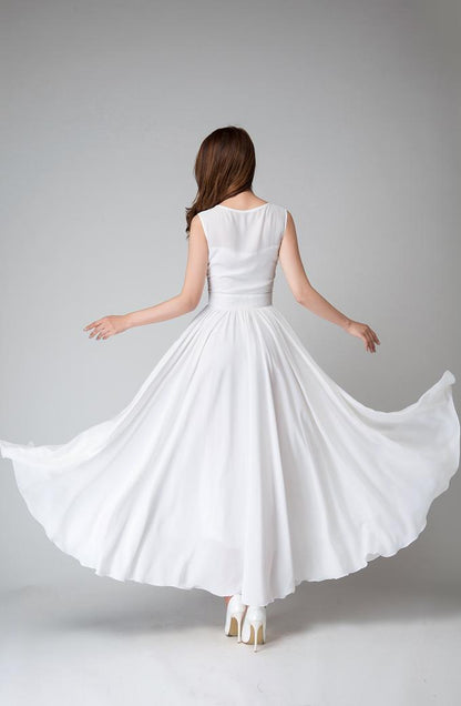 White Chiffon Maxi Dress - Sleeveless Fit and Flare Silhouette 1535
