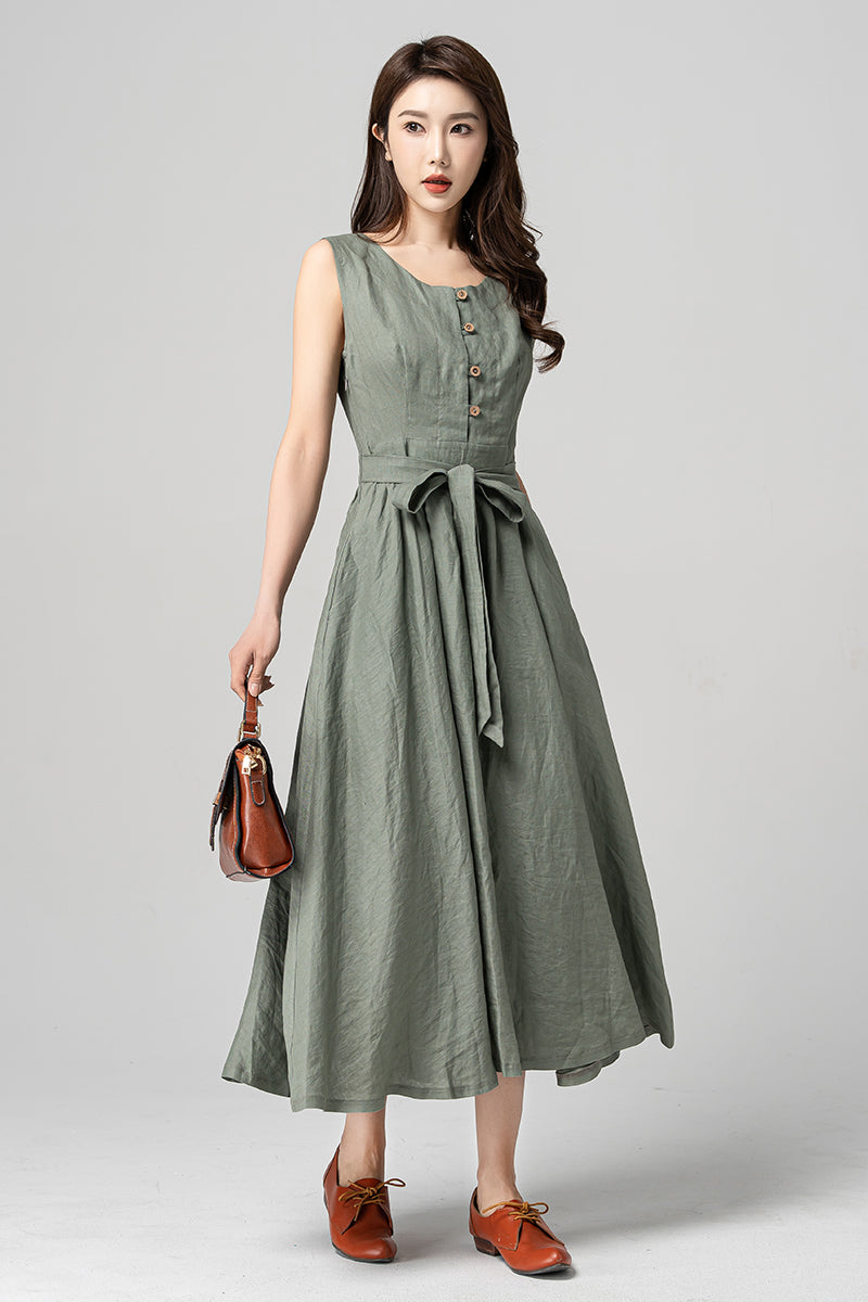 Women Sleeveless Linen Dress 4182