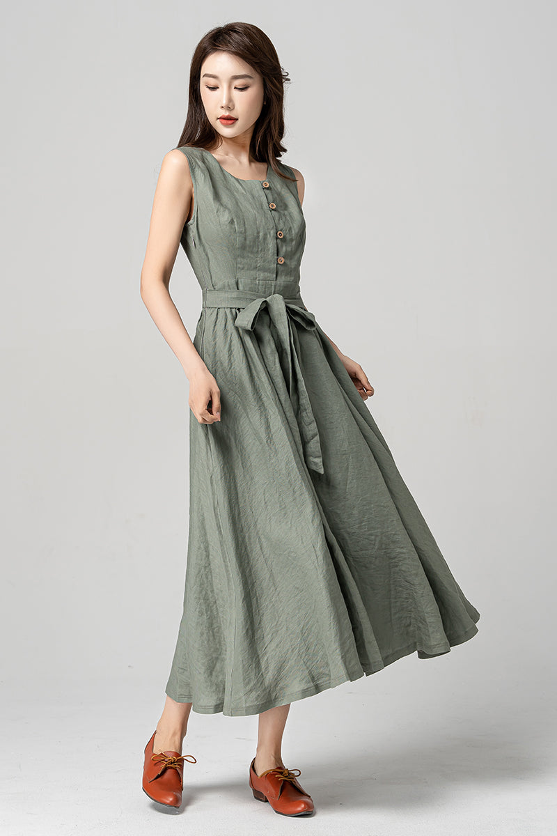 Women Sleeveless Linen Dress 4182