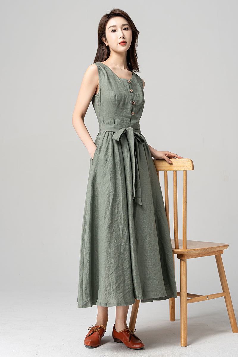 Women Sleeveless Linen Dress 4182