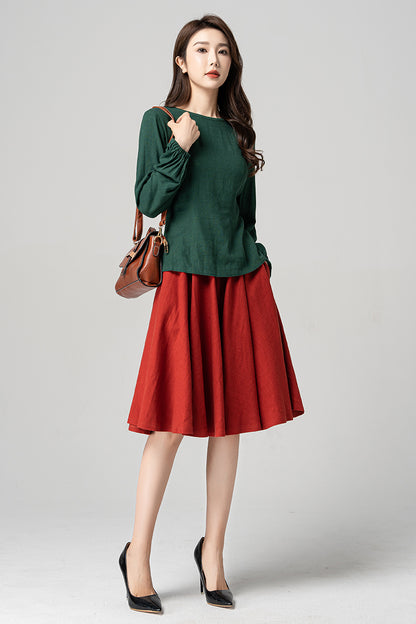 Spring Dark Green Linen Blouse 4183
