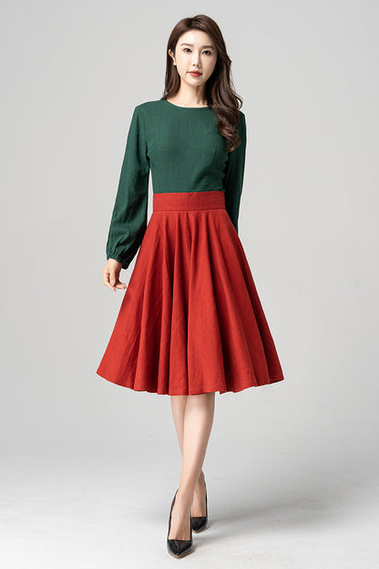 Spring Dark Green Linen Blouse 4183