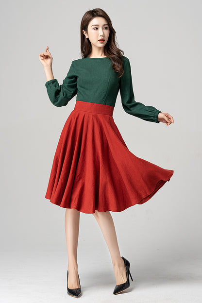 Spring Dark Green Linen Blouse 4183