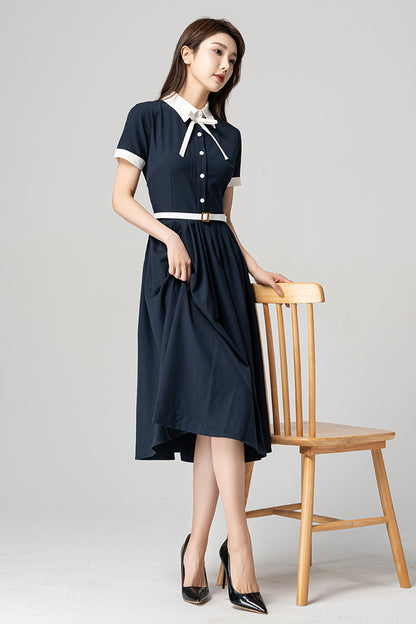 Navy Blue Summer Midi Dress 4187