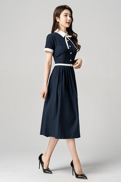 Navy Blue Summer Midi Dress 4187