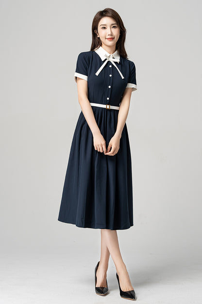 Navy Blue Summer Midi Dress 4187