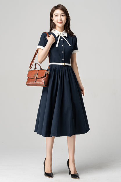 Navy Blue Summer Midi Dress 4187