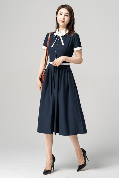 Navy Blue Summer Midi Dress 4187