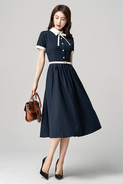 Navy Blue Summer Midi Dress 4187
