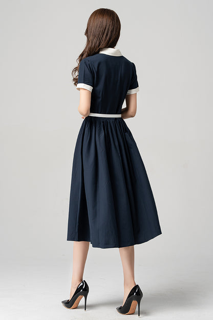 Navy Blue Summer Midi Dress 4187