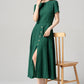 Vintage 1950s Green Linen Midi Dress 4191