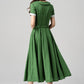 Green Swing Midi Linen Dress 4192